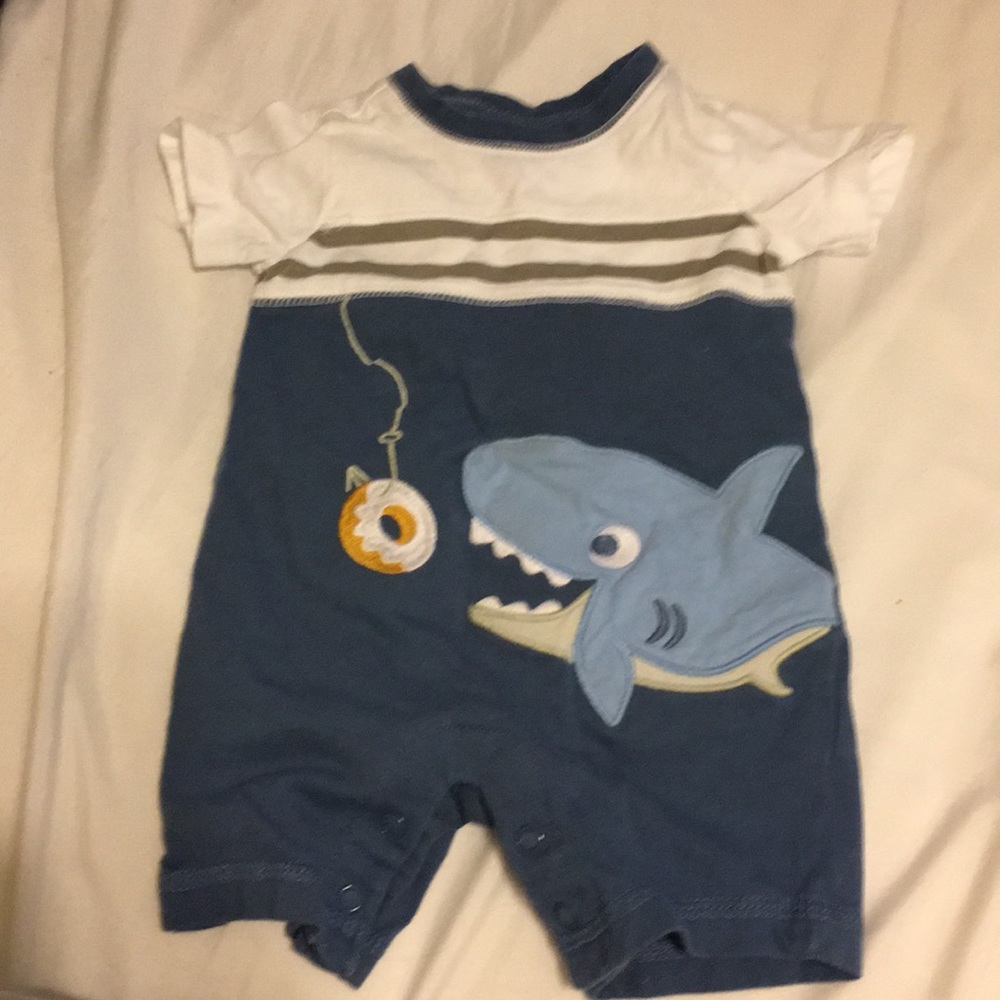 Blue and white romper shark doughnut boys summer